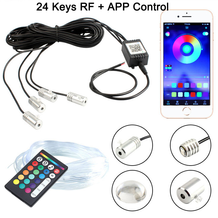 DC12V 3W 6 Heads Choose RGB Bluetooth 24 Keys Wireless Remote Voice APP Control Colour Changing Optic Fibre Light Illuminator